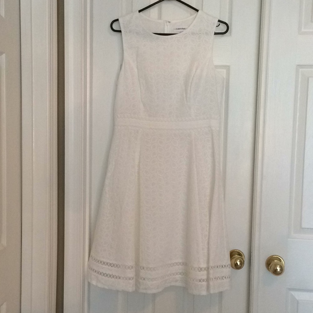 Calvin Klein Leaf Pattern Eyelet Fit Dress